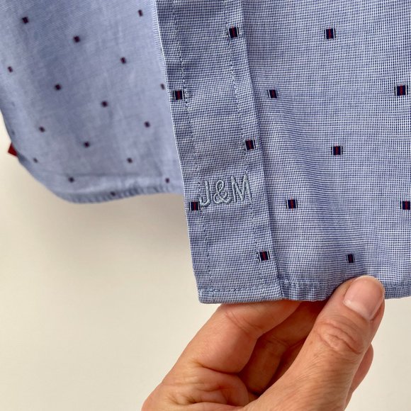 Men's Johnston & Murphy Long Sleeve Button Front Shirt Blue/Red Details, Size L - Picture 5 of 10